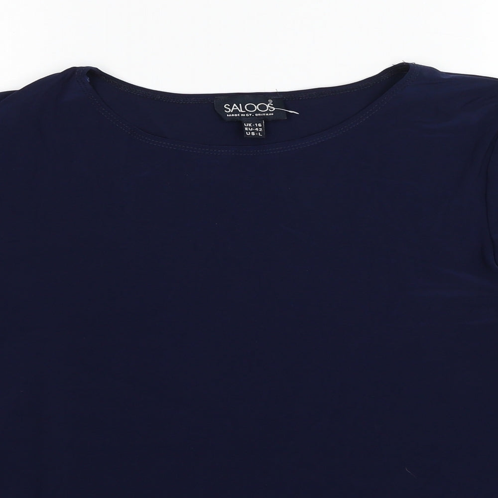 Saloos Womens Blue Polyester Basic T-Shirt Size 16 Round Neck