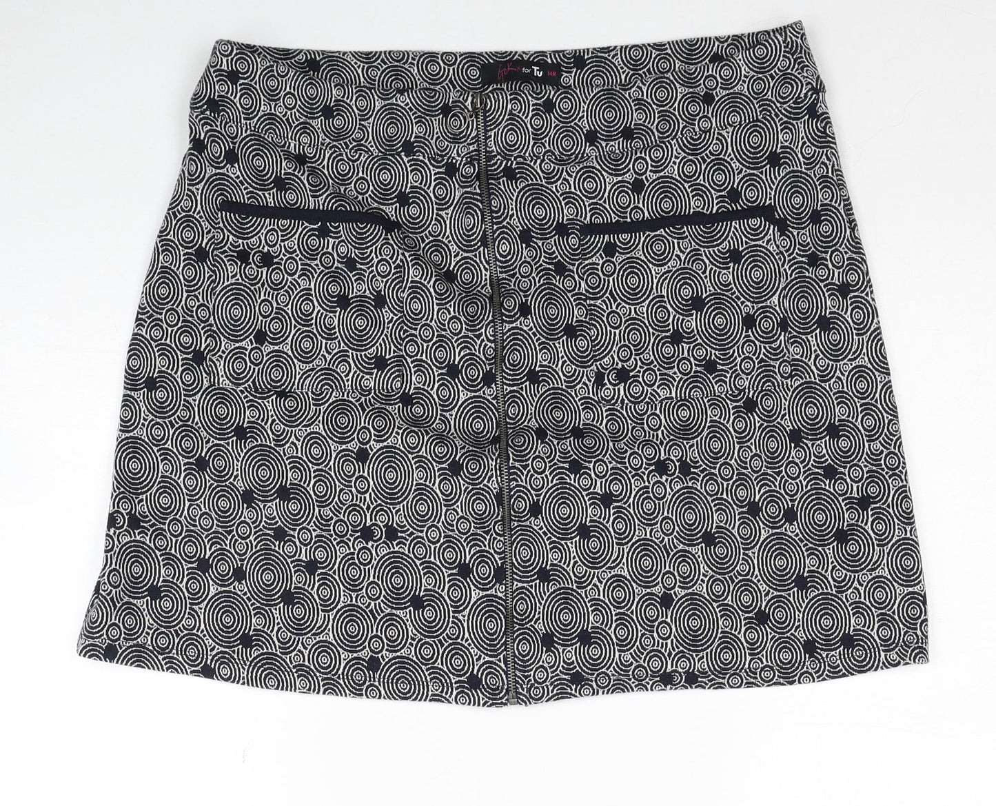 TU Womens Blue Geometric Polyester Mini Skirt Size 14 Zip