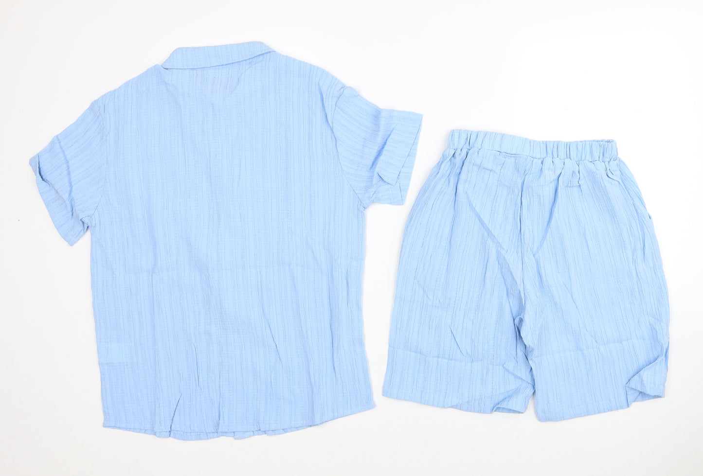 SheIn Boys Blue Polyester Basic Button-Up Size 11-12 Years Collared Button - Shirt & Short Co-ord