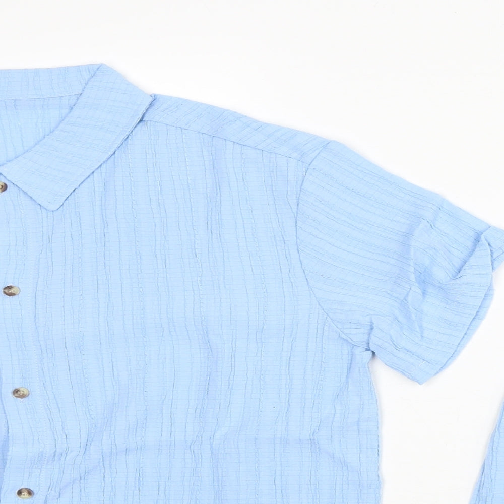 SheIn Boys Blue Polyester Basic Button-Up Size 11-12 Years Collared Button - Shirt & Short Co-ord