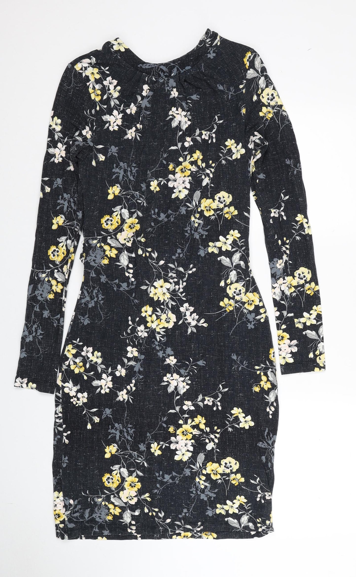 Warehouse Womens Black Floral Viscose Pencil Dress Size 14 Round Neck Pullover