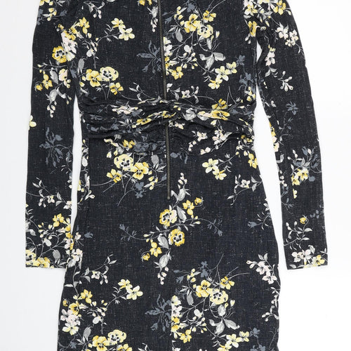 Warehouse Womens Black Floral Viscose Pencil Dress Size 14 Round Neck Pullover