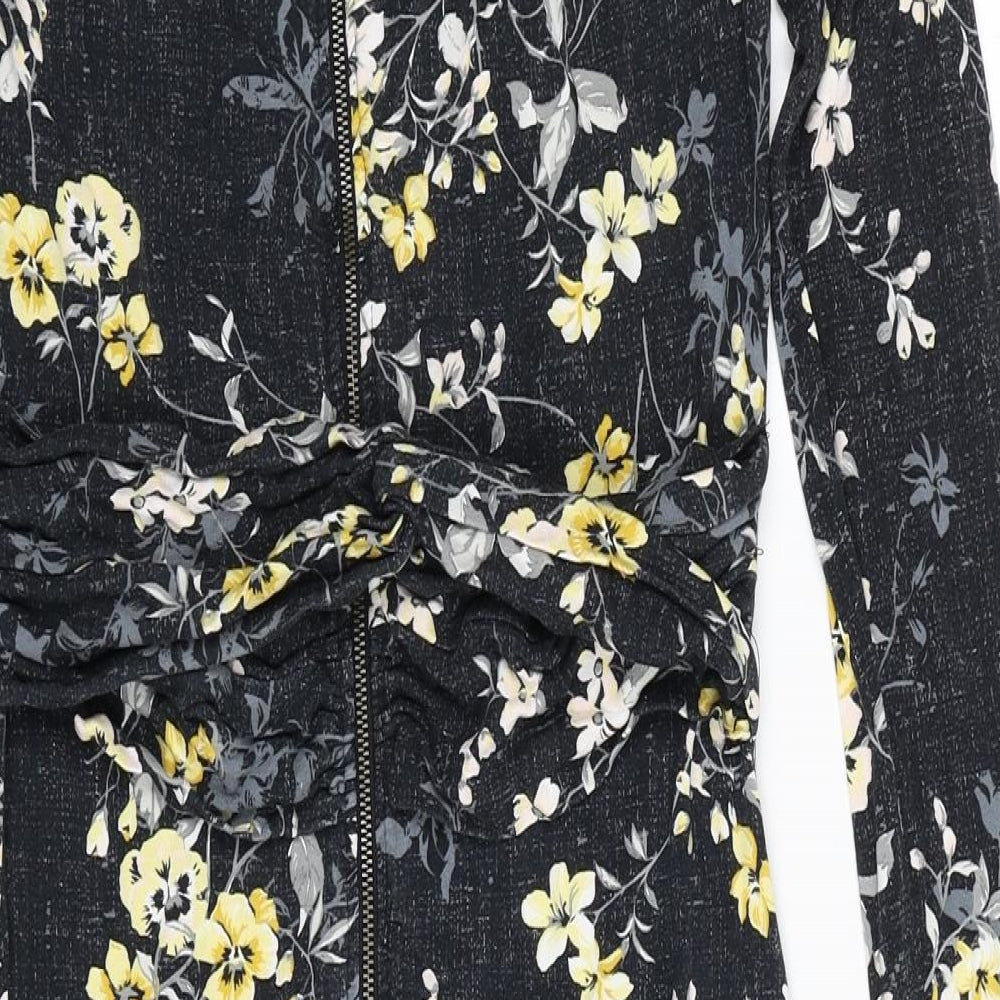Warehouse Womens Black Floral Viscose Pencil Dress Size 14 Round Neck Pullover