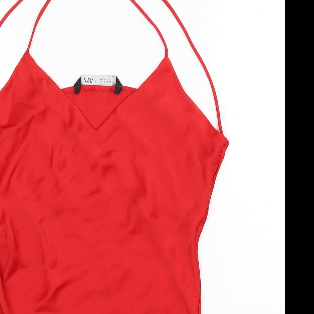Zara Womens Red Polyester Mini Size S Halter Pullover