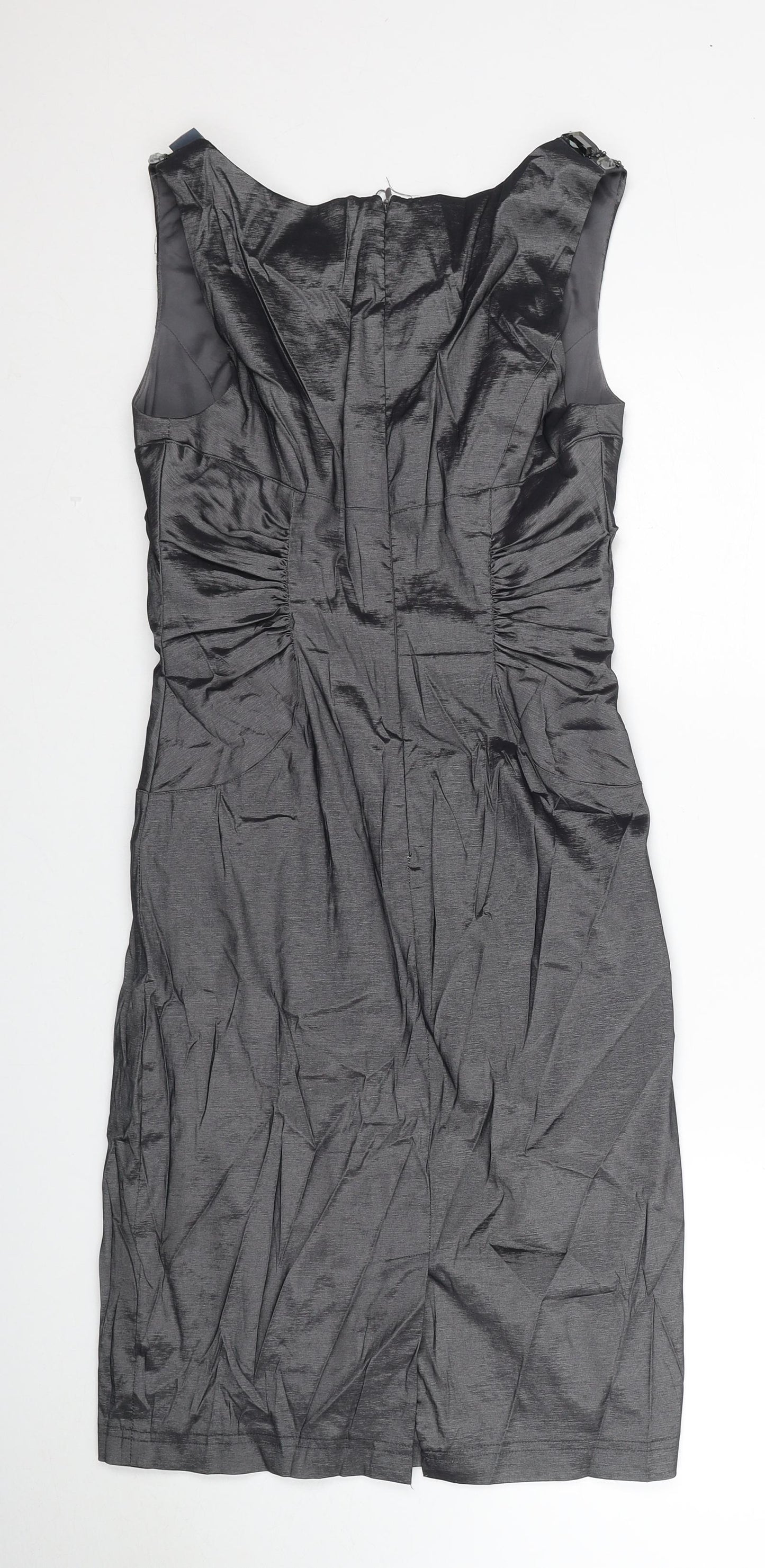 Adrianna Papell Womens Grey Polyester Pencil Dress Size 8 V-Neck Zip