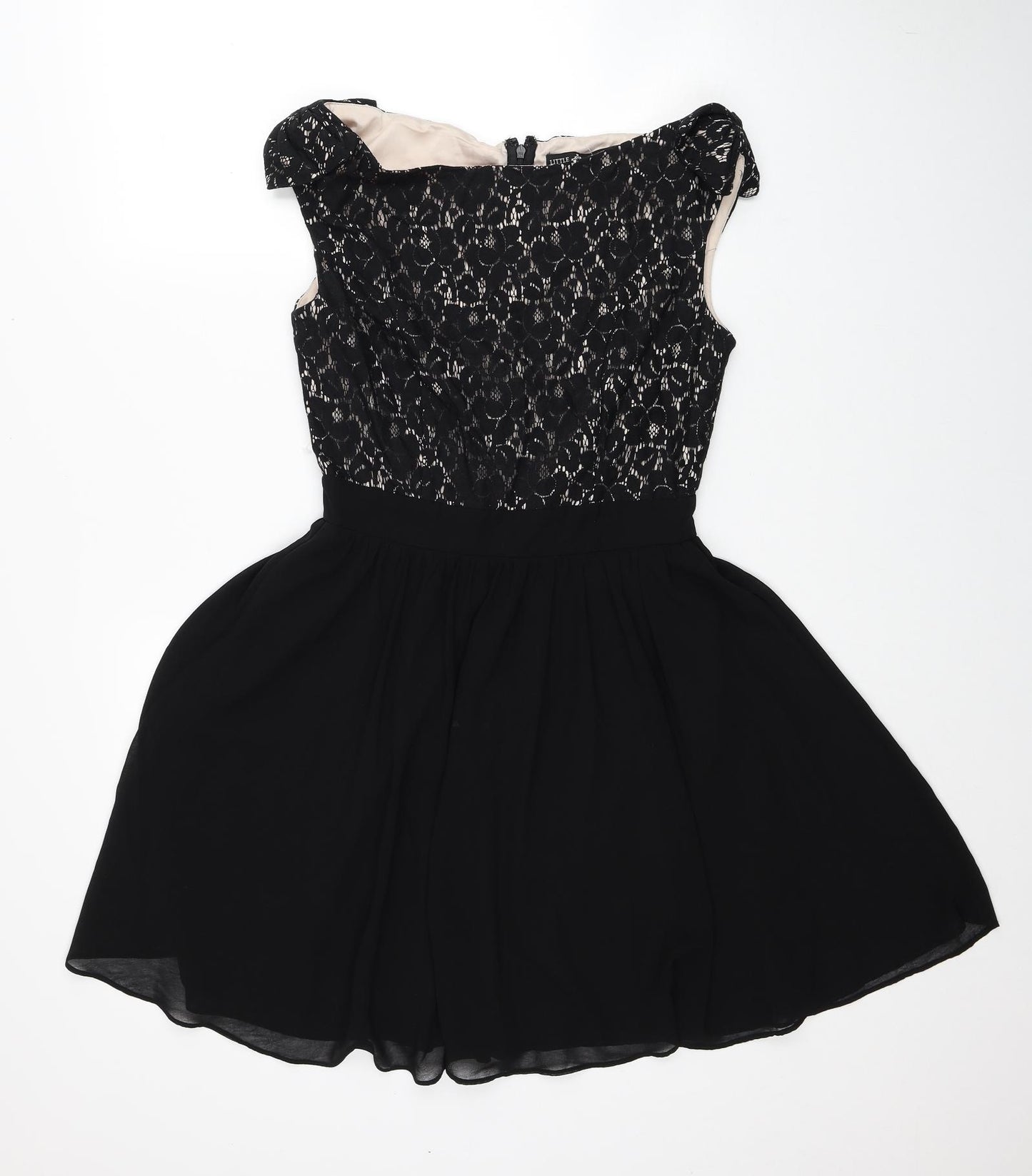 Little Mistress London Womens Black Cotton Fit & Flare Size 10 Off the Shoulder Zip - Lace Bodice