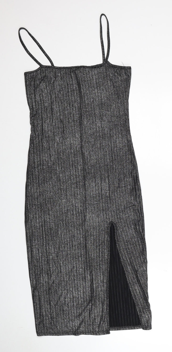 Boohoo Womens Silver Polyester Slip Dress Size 10 Square Neck Pullover