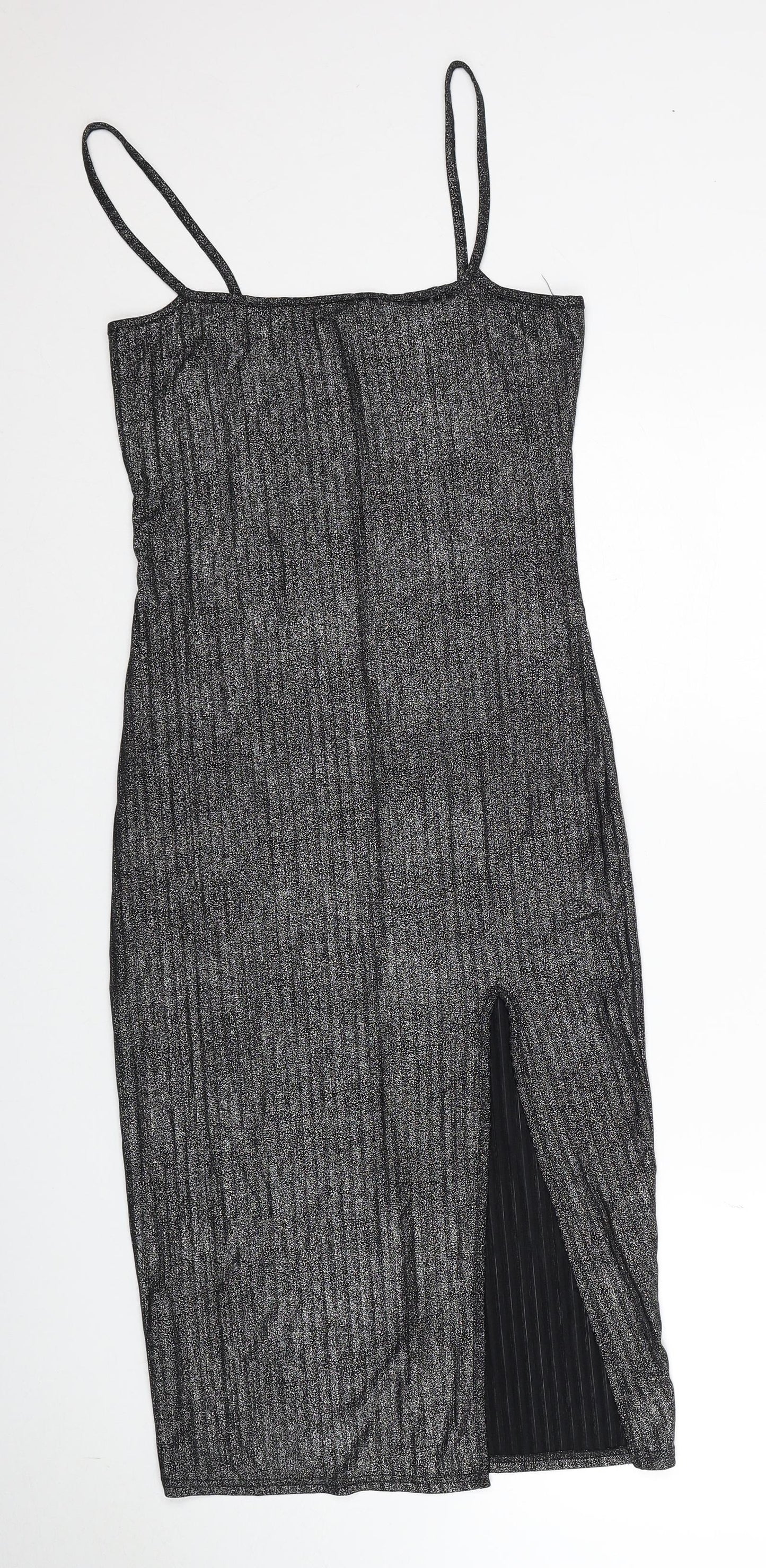 Boohoo Womens Silver Polyester Slip Dress Size 10 Square Neck Pullover