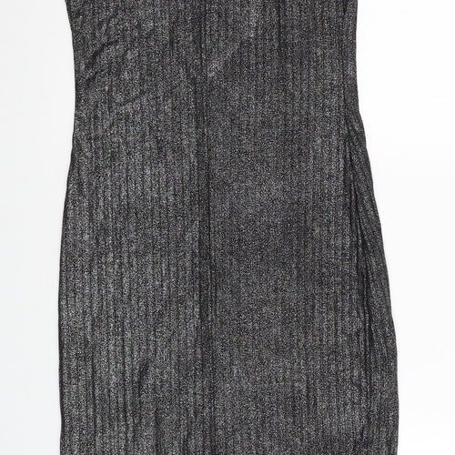 Boohoo Womens Silver Polyester Slip Dress Size 10 Square Neck Pullover