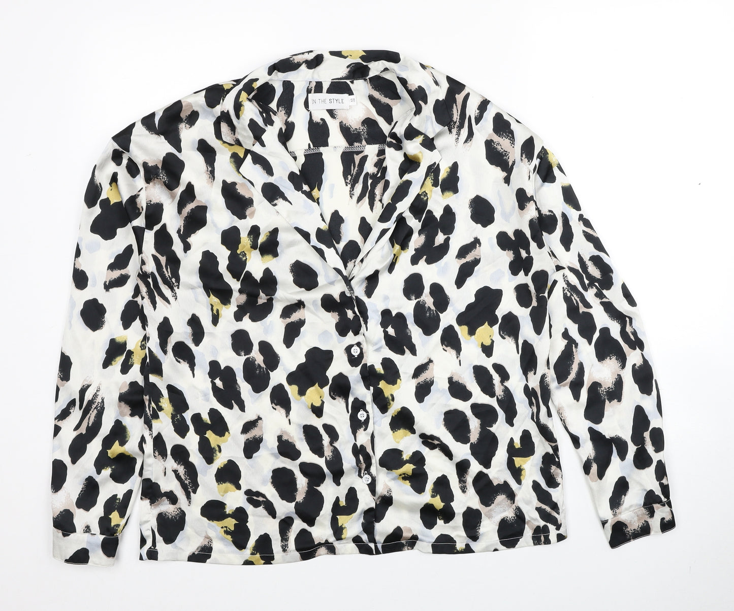 In the Style Womens Multicoloured Animal Print Polyester Basic Button-Up Size 10 Collared - Leopard Pattern
