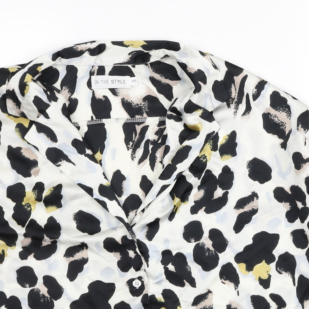 In the Style Womens Multicoloured Animal Print Polyester Basic Button-Up Size 10 Collared - Leopard Pattern