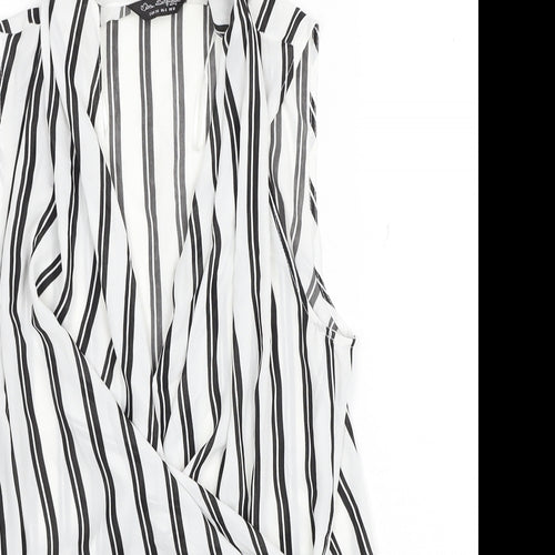 Miss Selfridge Womens White Striped Polyester Basic Blouse Size 10 V-Neck