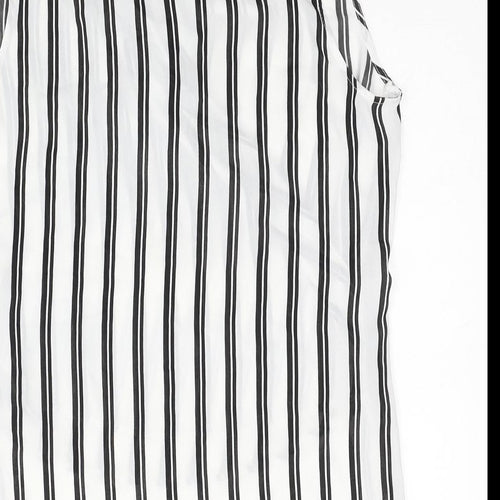 Miss Selfridge Womens White Striped Polyester Basic Blouse Size 10 V-Neck