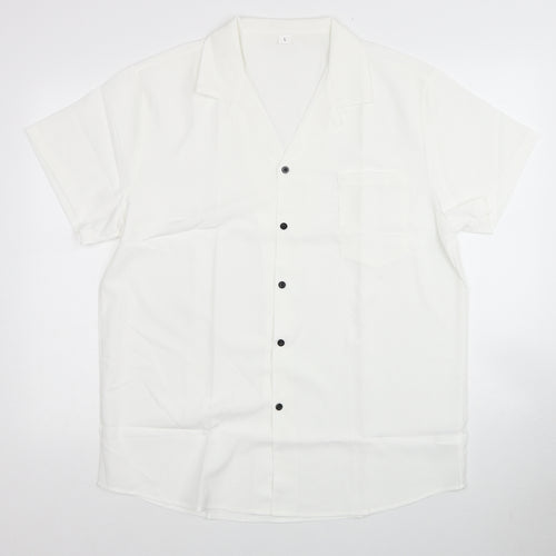 Preworn Womens White Linen Basic Button-Up Size L Collared