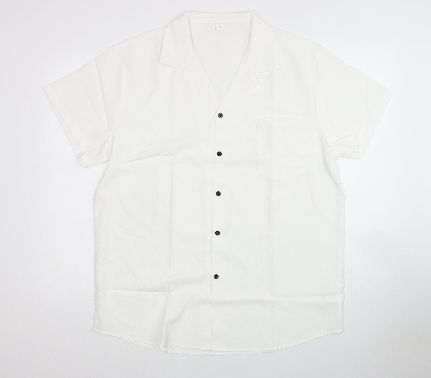 Preworn Womens White Linen Basic Button-Up Size L Collared