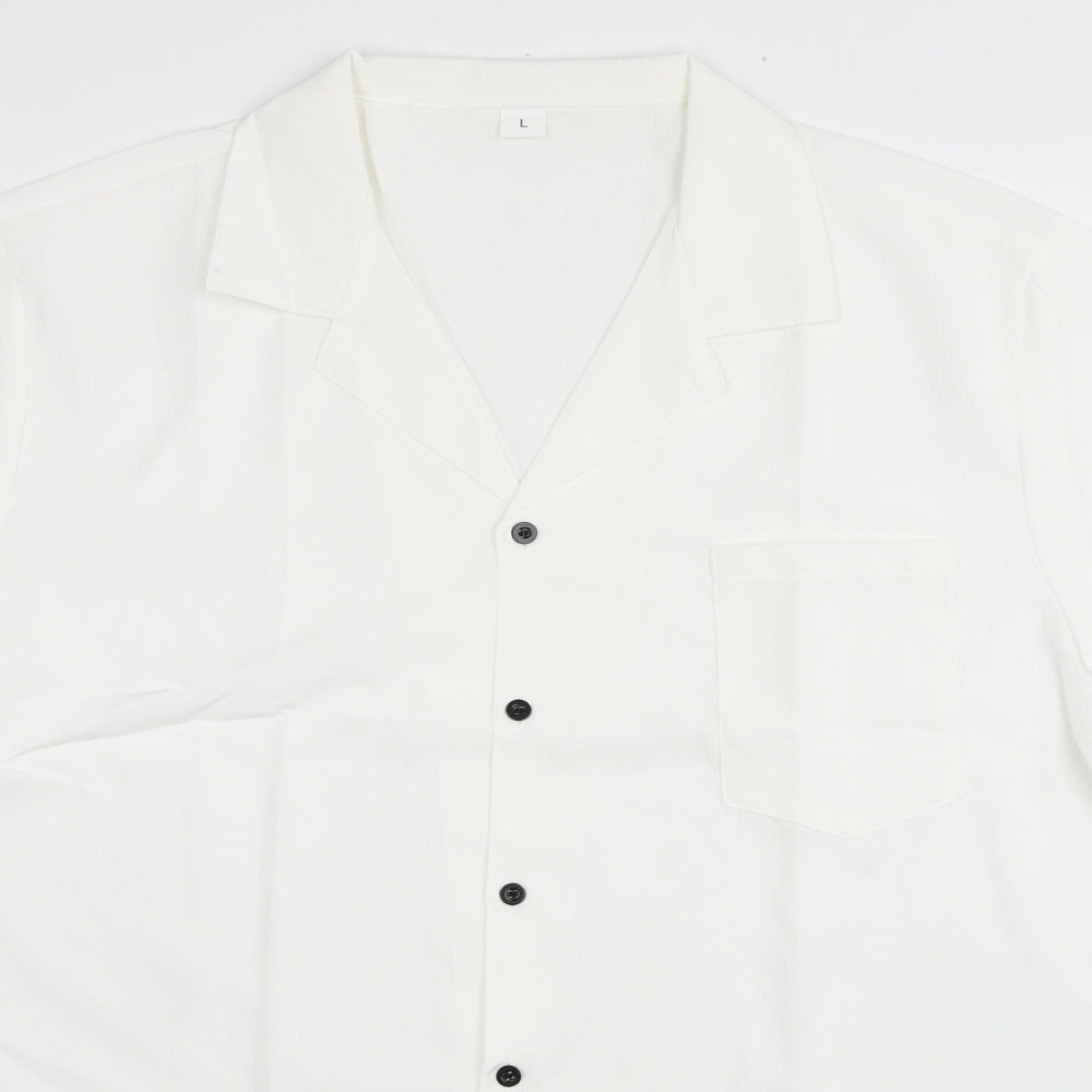 Preworn Womens White Linen Basic Button-Up Size L Collared