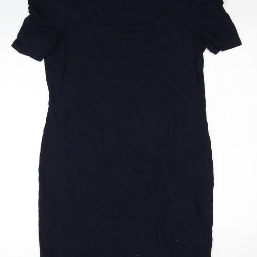 Marks and Spencer Womens Blue Viscose A-Line Size 12 Boat Neck Pullover