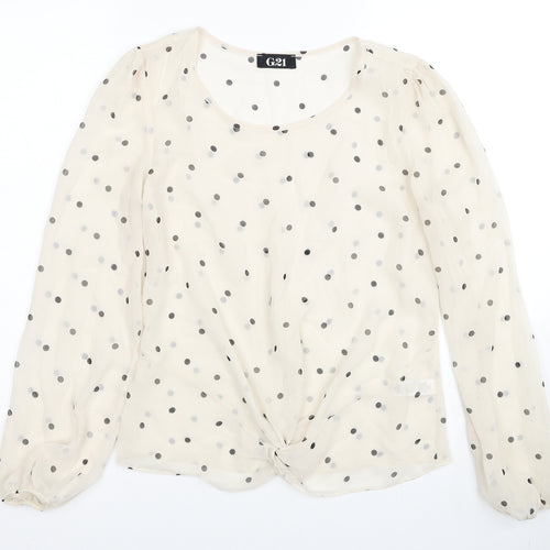 George Womens Ivory Polka Dot Polyester Basic Blouse Size 8 Round Neck - Knot Front
