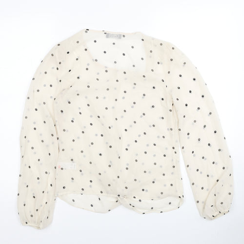 George Womens Ivory Polka Dot Polyester Basic Blouse Size 8 Round Neck - Knot Front