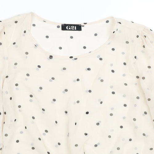 George Womens Ivory Polka Dot Polyester Basic Blouse Size 8 Round Neck - Knot Front
