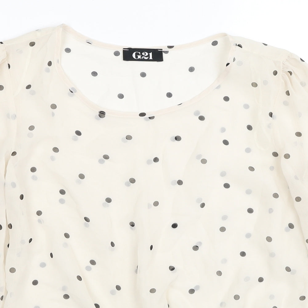 George Womens Ivory Polka Dot Polyester Basic Blouse Size 8 Round Neck - Knot Front