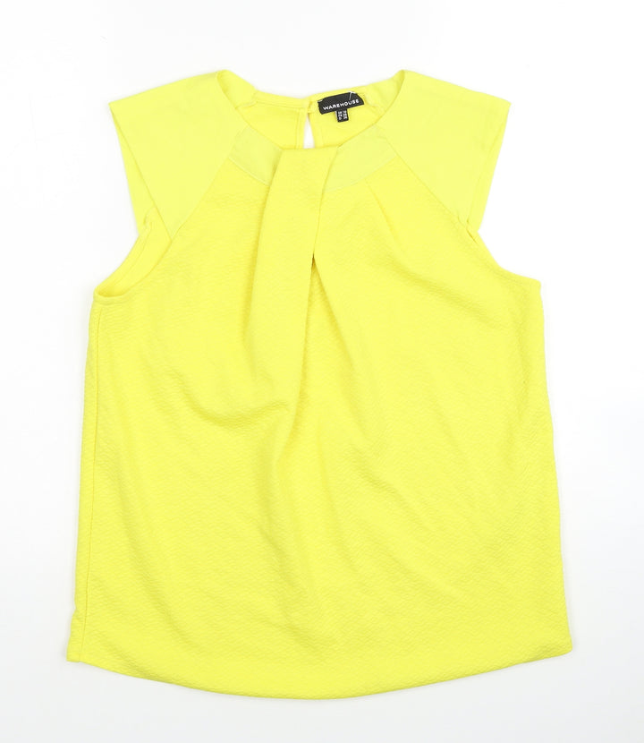 Warehouse Womens Yellow Viscose Basic Blouse Size 10 Round Neck