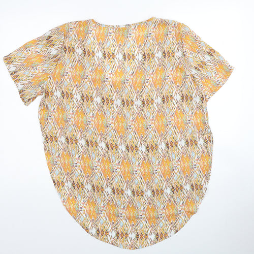 Preppy Womens Orange Geometric Polyester Basic Blouse Size M Scoop Neck
