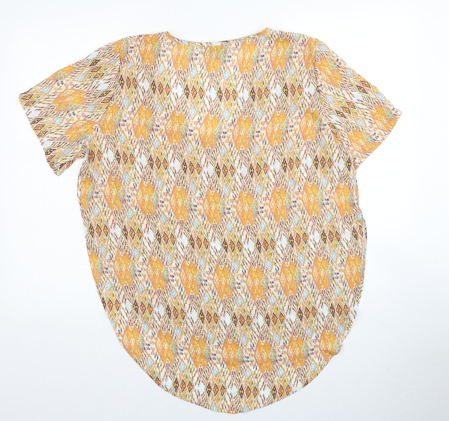 Preppy Womens Orange Geometric Polyester Basic Blouse Size M Scoop Neck