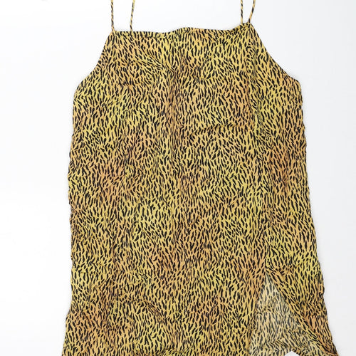 Motel Womens Yellow Animal Print Viscose Slip Dress Size M Square Neck Pullover - Tiger Pattern