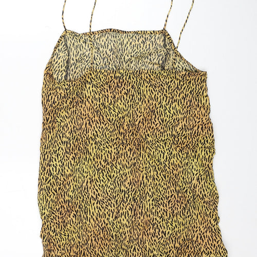 Motel Womens Yellow Animal Print Viscose Slip Dress Size M Square Neck Pullover - Tiger Pattern