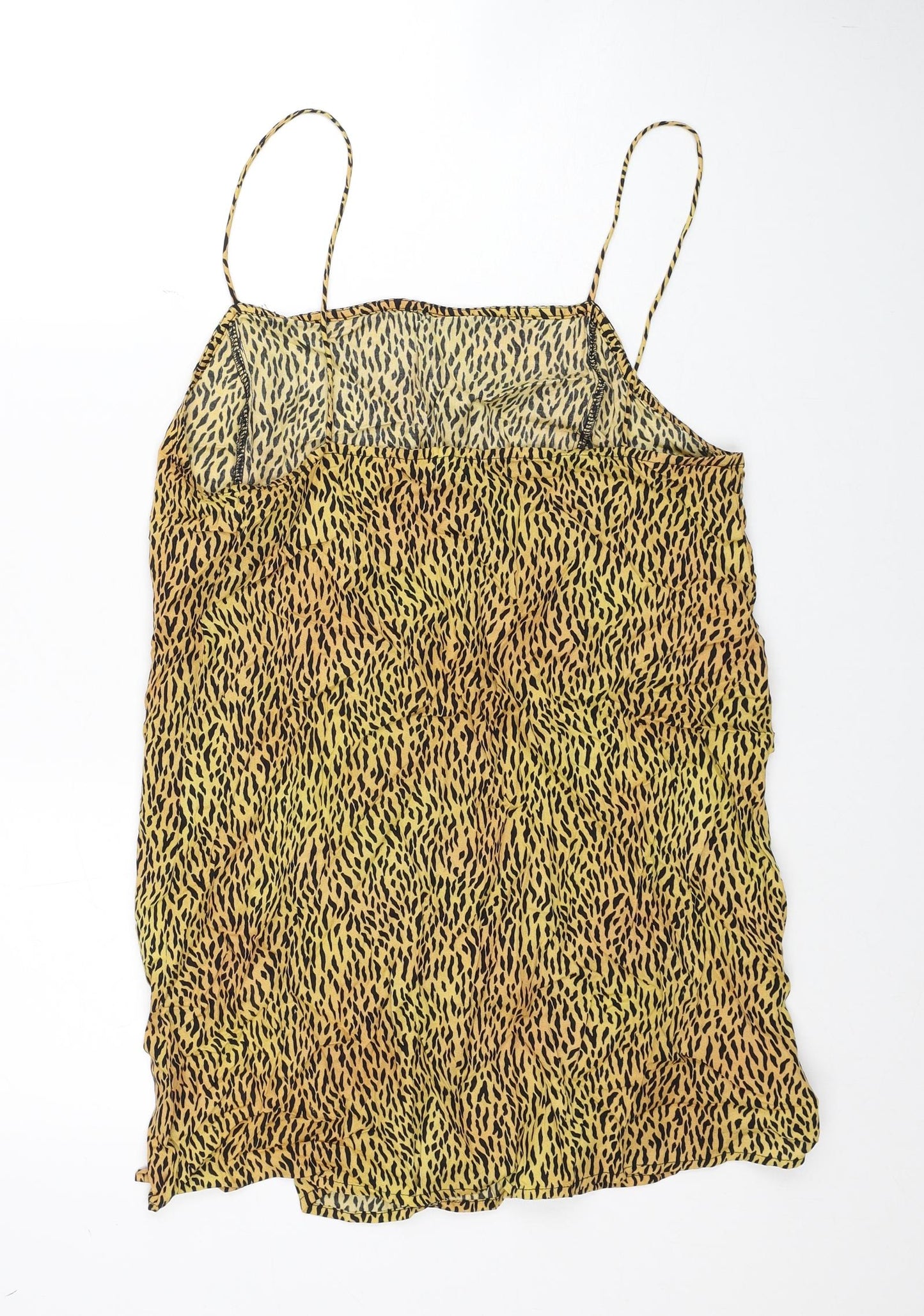 Motel Womens Yellow Animal Print Viscose Slip Dress Size M Square Neck Pullover - Tiger Pattern