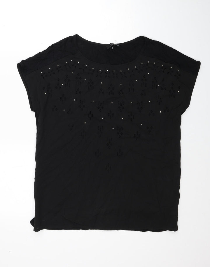 Klass Womens Black Polyester Basic T-Shirt Size M Round Neck