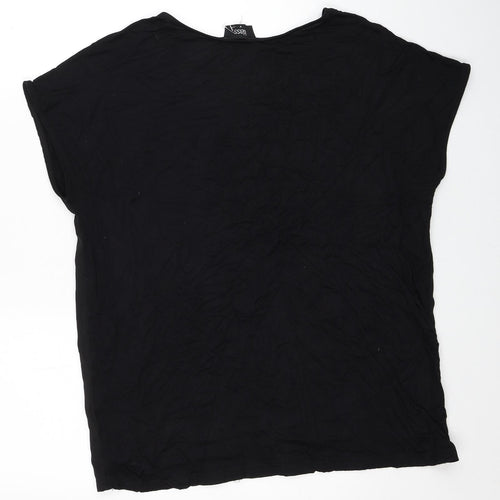 Klass Womens Black Polyester Basic T-Shirt Size M Round Neck
