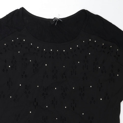 Klass Womens Black Polyester Basic T-Shirt Size M Round Neck