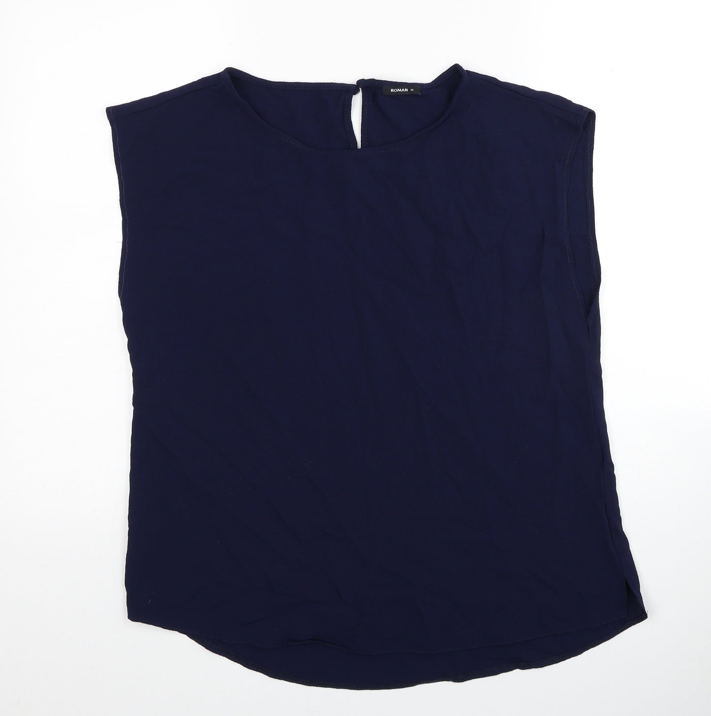 Roman Womens Blue Polyester Basic Blouse Size 16 Round Neck