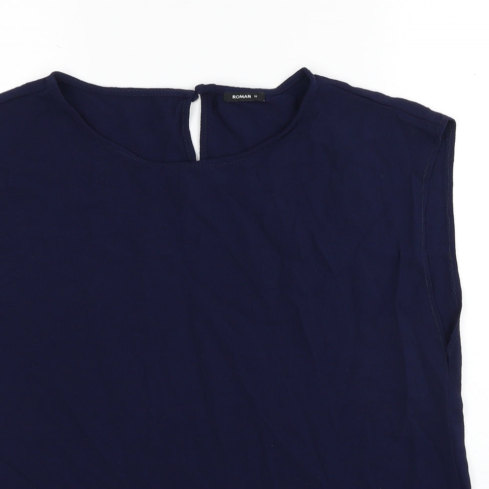 Roman Womens Blue Polyester Basic Blouse Size 16 Round Neck