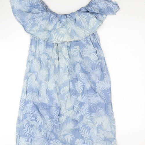 Dorothy Perkins Womens Blue Floral Cotton Fit & Flare Size 12 Off the Shoulder Pullover