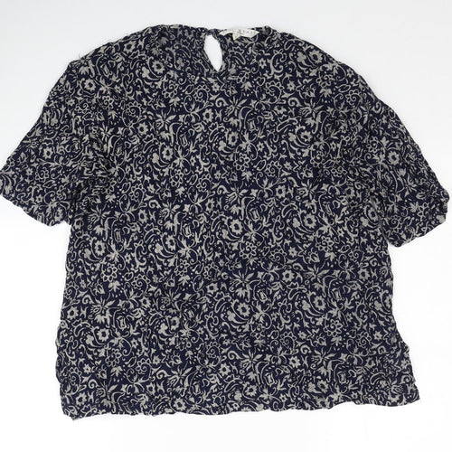 TIGI Womens Blue Floral Viscose Basic Blouse Size L Round Neck