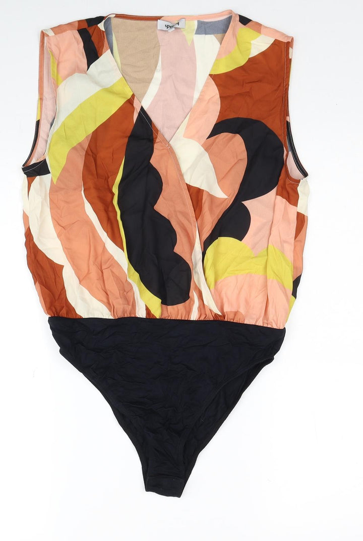 Spring Womens Multicoloured Geometric Polyester Bodysuit One-Piece Size 12 Snap
