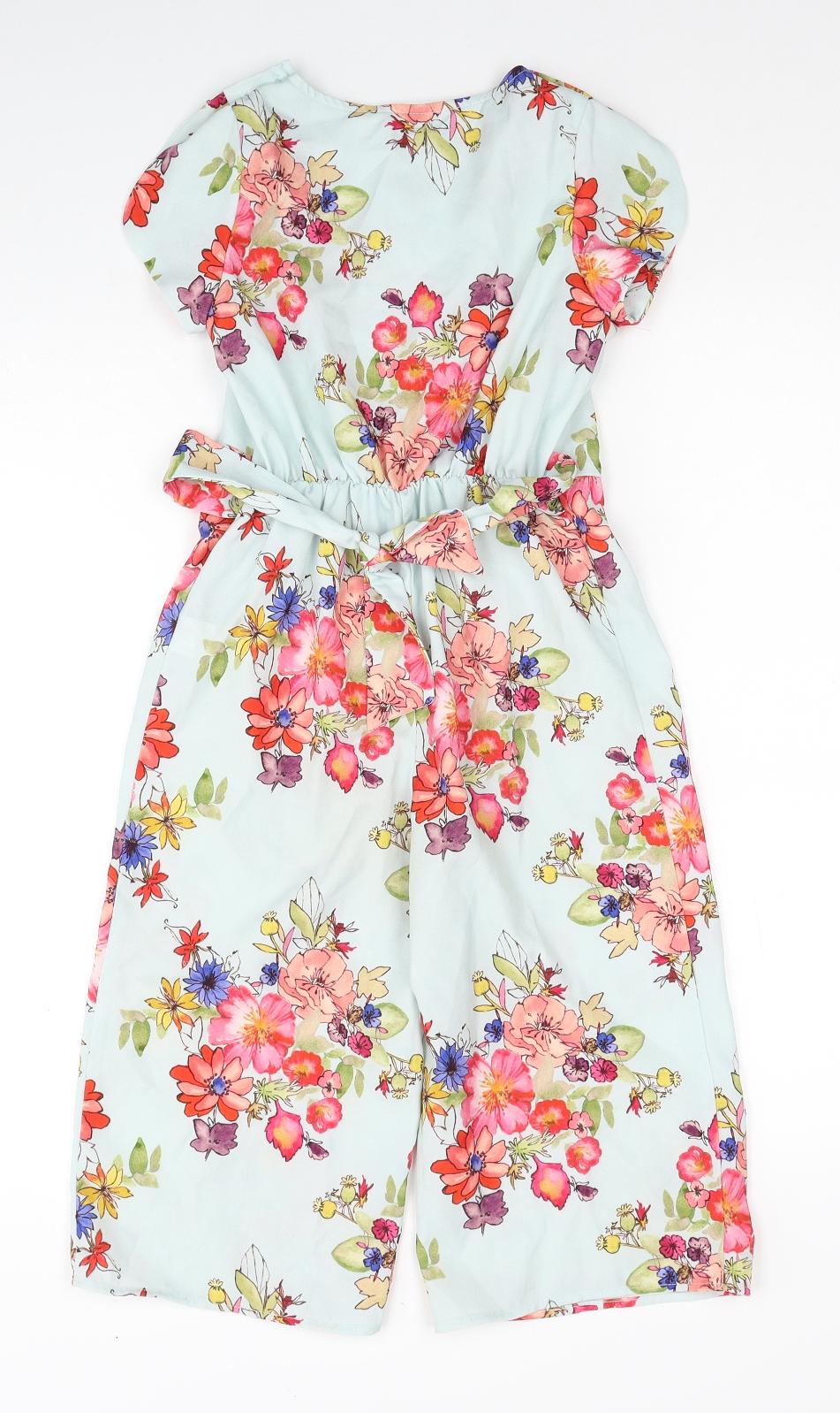 NEXT Girls Blue Floral Polyester Jumpsuit One-Piece Size 6 Years Button