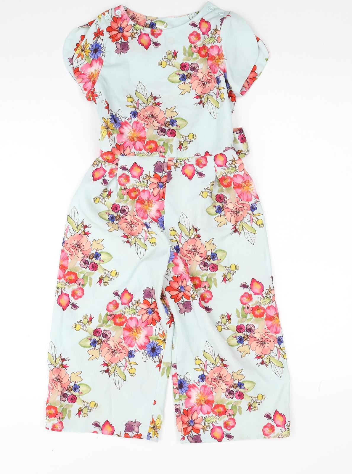 NEXT Girls Blue Floral Polyester Jumpsuit One-Piece Size 6 Years Button