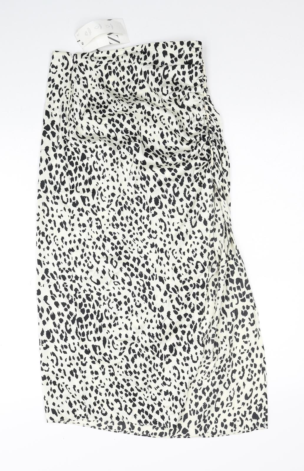 Zara Womens Ivory Animal Print Polyester Maxi Skirt Size XS Zip - Leopard Pattern