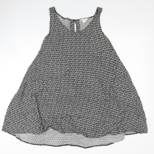 H&M Womens Black Geometric Viscose Trapeze & Swing Size 12 Scoop Neck Button