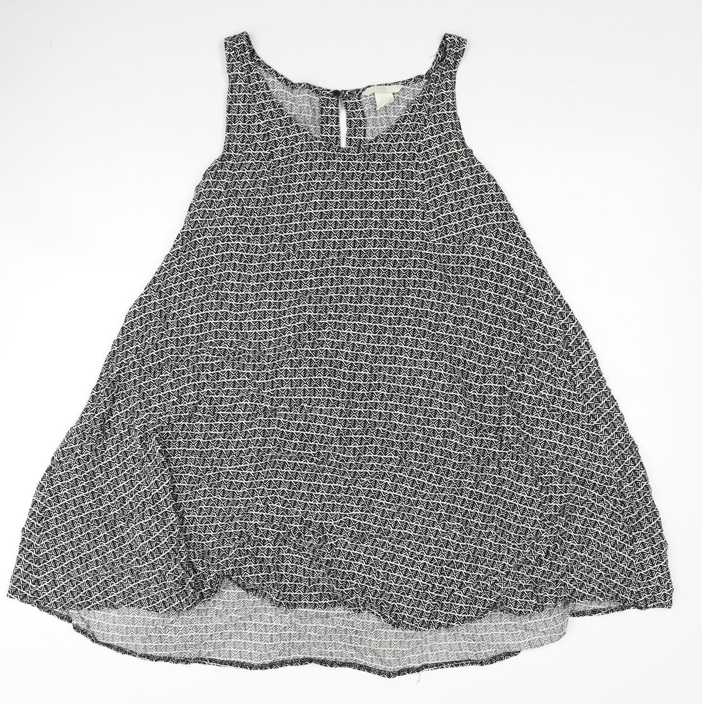 H&M Womens Black Geometric Viscose Trapeze & Swing Size 12 Scoop Neck Button