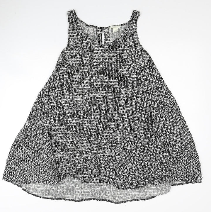 H&M Womens Black Geometric Viscose Trapeze & Swing Size 12 Scoop Neck Button