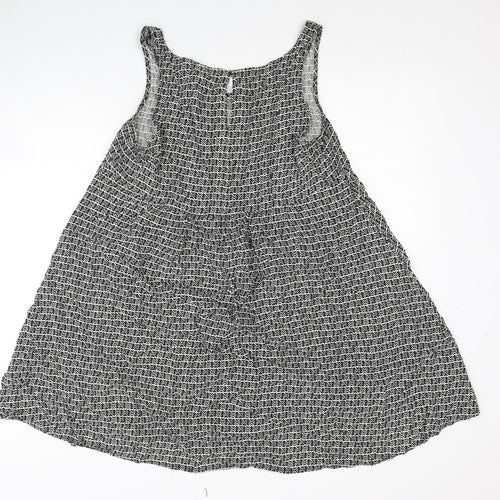 H&M Womens Black Geometric Viscose Trapeze & Swing Size 12 Scoop Neck Button