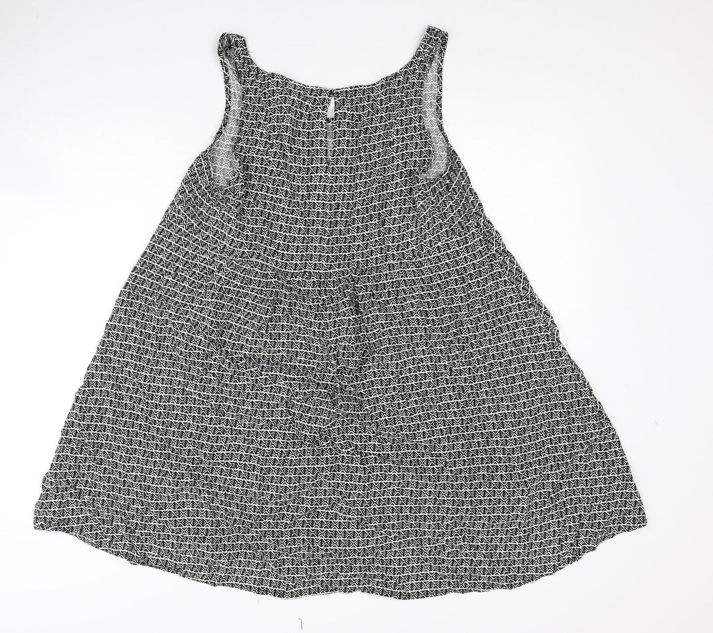 H&M Womens Black Geometric Viscose Trapeze & Swing Size 12 Scoop Neck Button