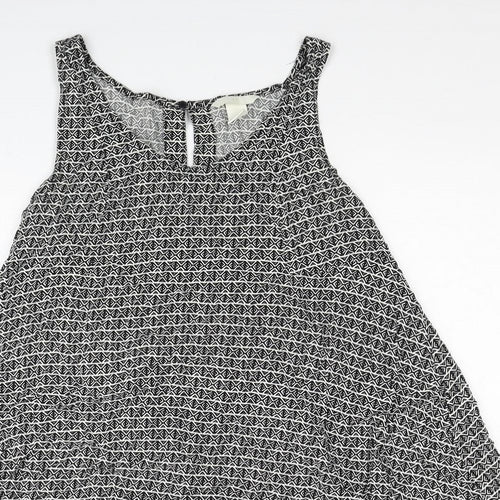 H&M Womens Black Geometric Viscose Trapeze & Swing Size 12 Scoop Neck Button