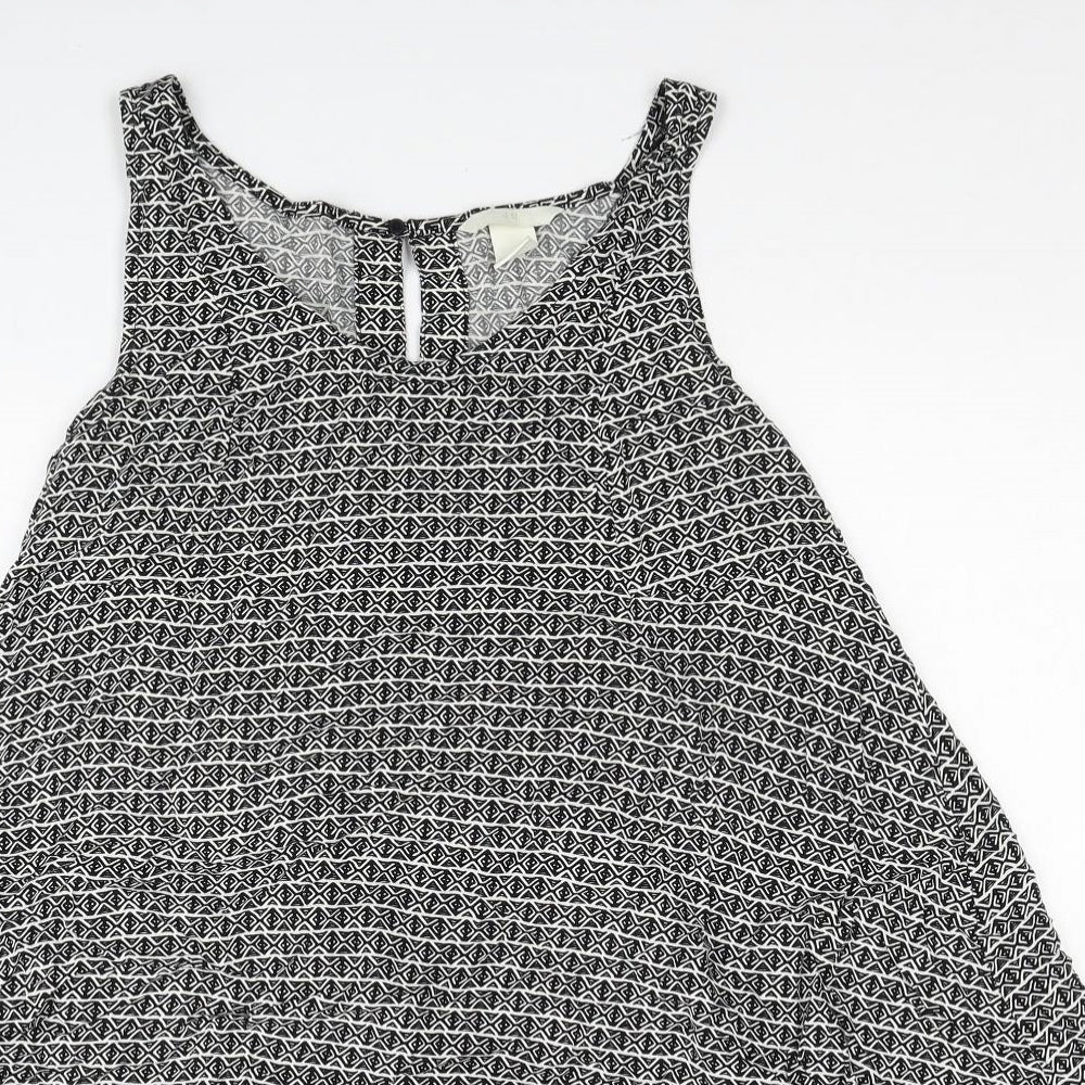 H&M Womens Black Geometric Viscose Trapeze & Swing Size 12 Scoop Neck Button