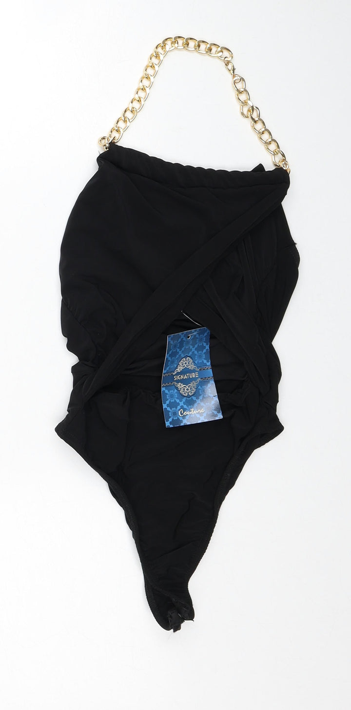 Signature Womens Black Polyester Bodysuit One-Piece Size 10 Snap